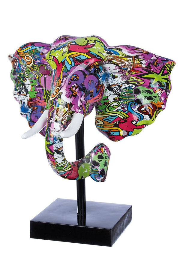 Artistic Elephant Street Art Sculpture - Vibrant Graffiti Magenta Design
