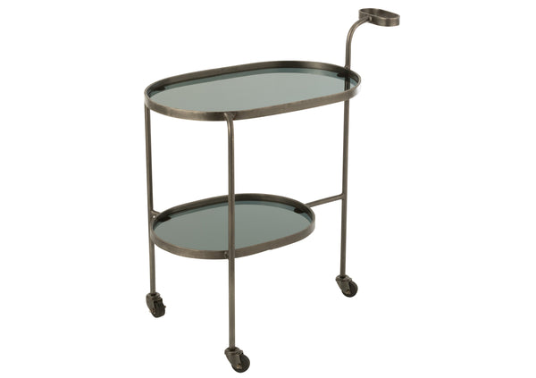 Elegant handmade trolley with two tiers - iron structure with gray glass shelves