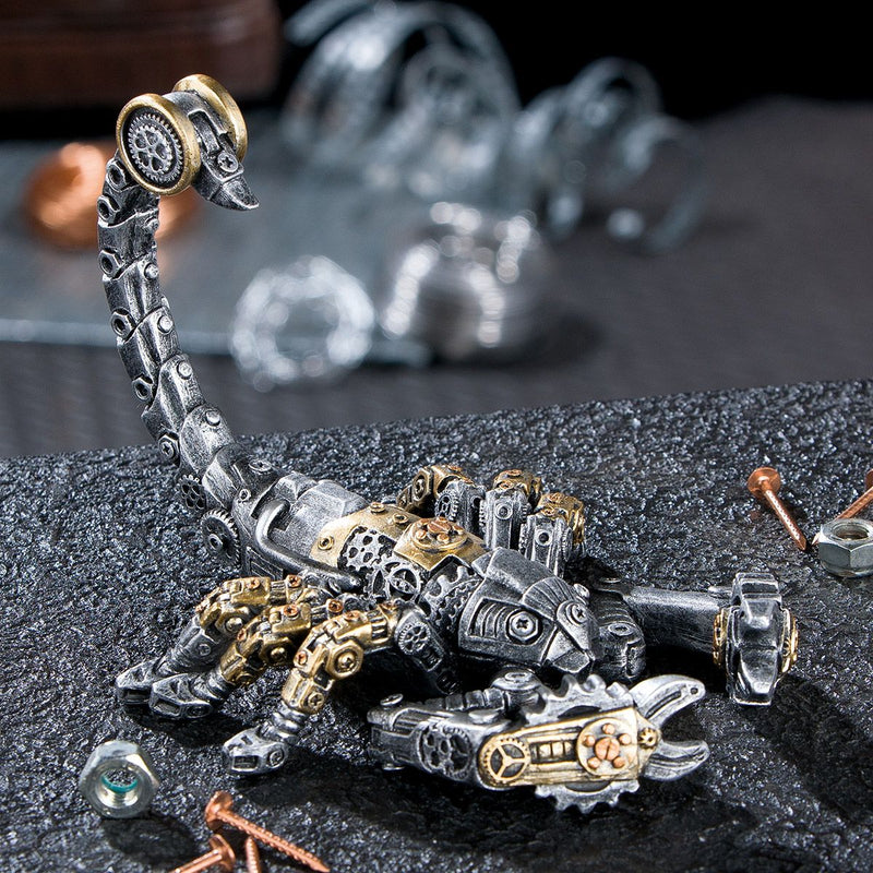 Set of 2 Artistic Steampunk Scorpio Sculptures - Antique Silver with Gold Colored Elements