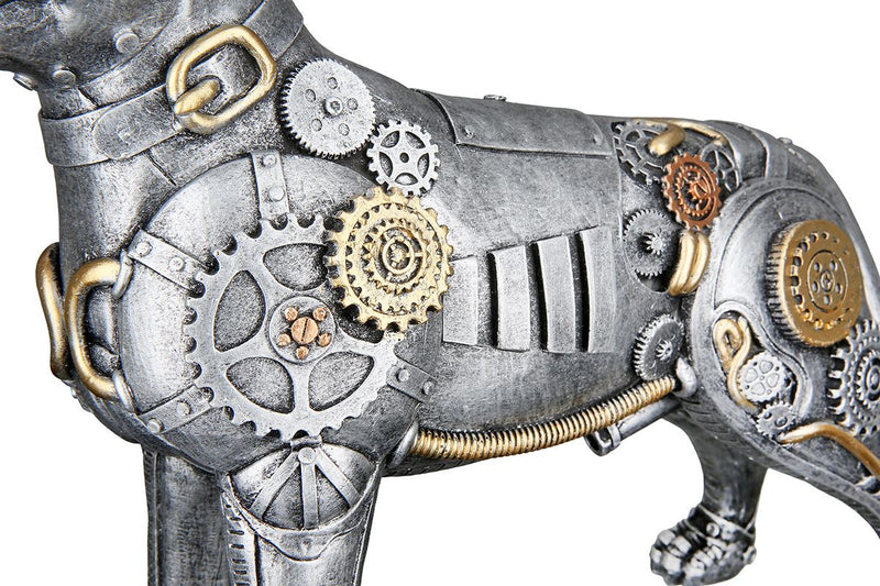 Artistiek Steampunk Pitbull-sculptuur - Antiek zilver met goudkleurige elementen