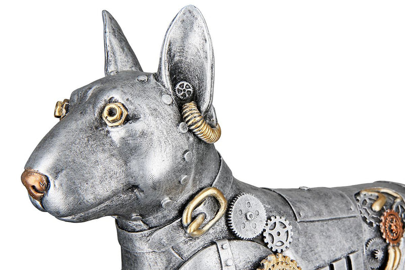 Artistiek Steampunk Pitbull-sculptuur - Antiek zilver met goudkleurige elementen