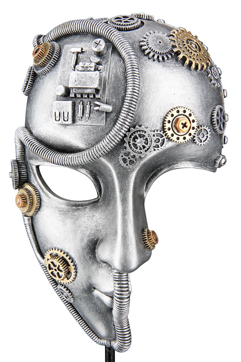 Uniek Steampunk Face sierobject - antiek zilver met goudkleurige elementen