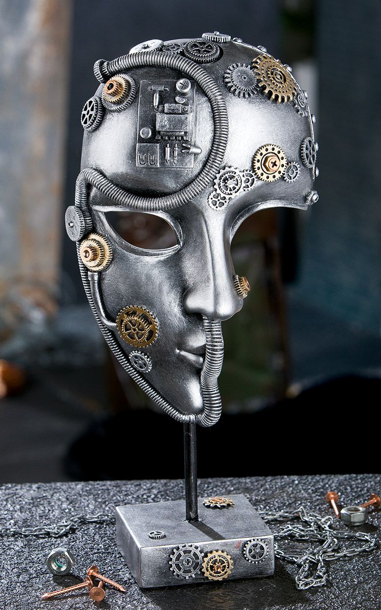 Uniek Steampunk Face sierobject - antiek zilver met goudkleurige elementen