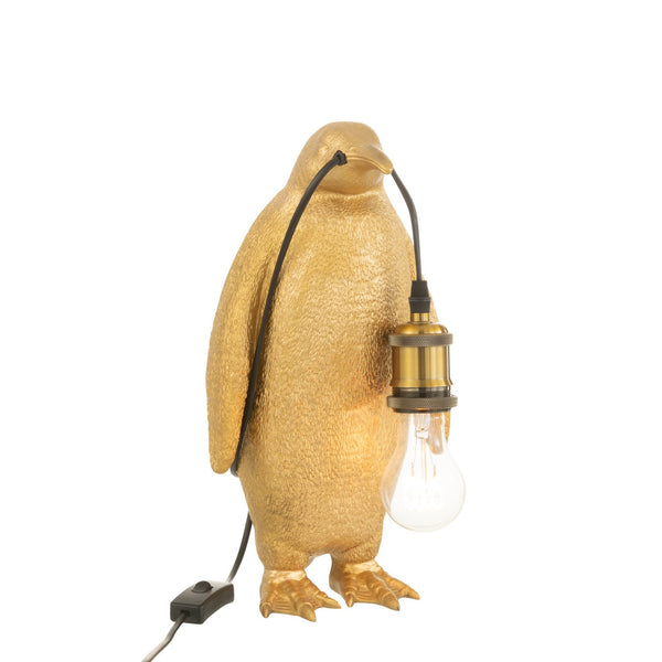 Set of 2 golden penguin table lamps made of poly-resin - exclusive design for stylish interiors 