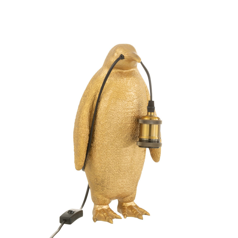 Set of 2 golden penguin table lamps made of poly-resin - exclusive design for stylish interiors 