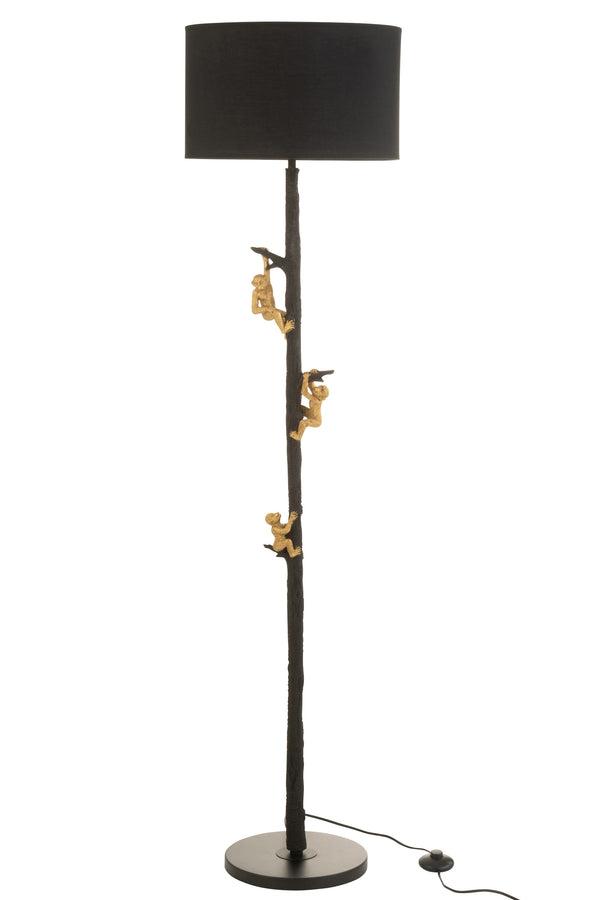 Vloerlamp "Monkeys" in hars en metaal - kleuren zwart en goud