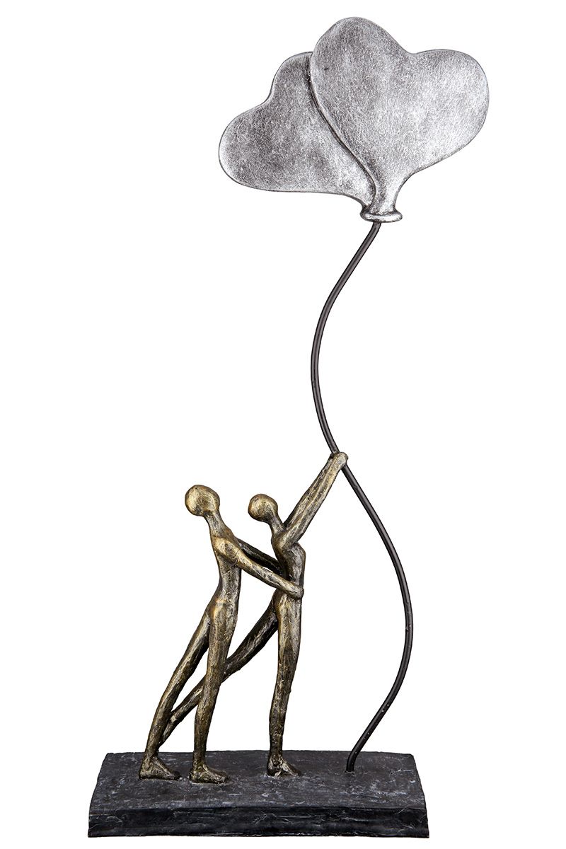Inspirerend beeld Love Balloon - brons/zilver met boodschap van liefde en basis