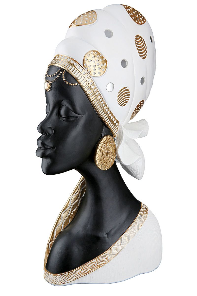 Kunstharzfigur 'Mara' – Afrikanische Frau mit Kopftuch in Creme und Schwarz
