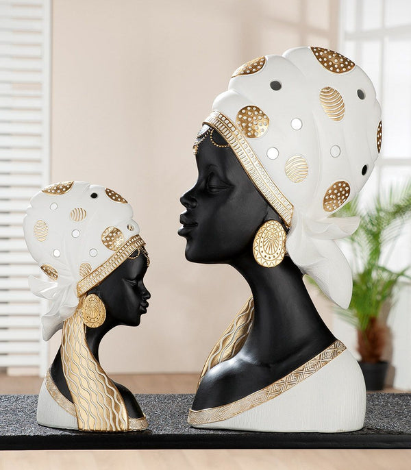 Resin figure 'Mara' – African woman with headscarf in cream and black