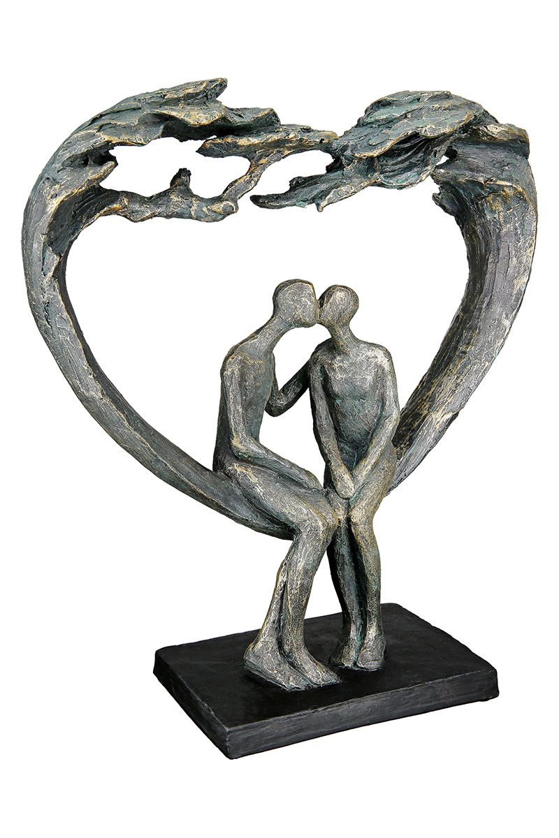 Bronze-coloured sculpture Kiss under Tree with couple motif