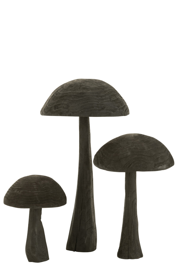 Set van 4 decoratieve paddenstoelen Danda van natuurlijk hout in zwart - charmante bosesthetiek voor uw huis