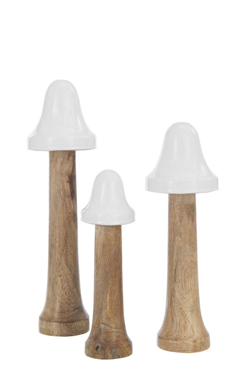 Set of 9 thin wooden mushrooms in natural white - decorative accents for your interior