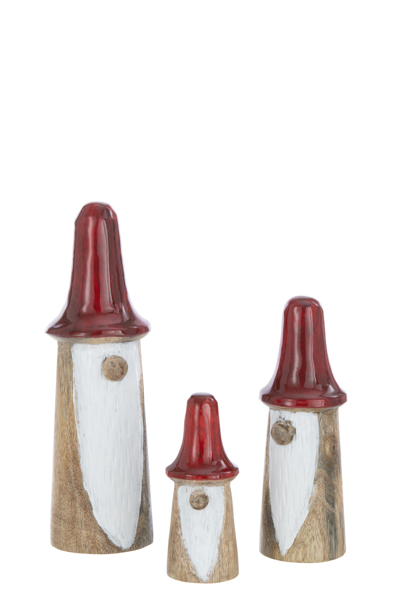Wooden dwarf mushrooms in a set of 4x 3 pieces - elegant fairy tale decoration in natural/red