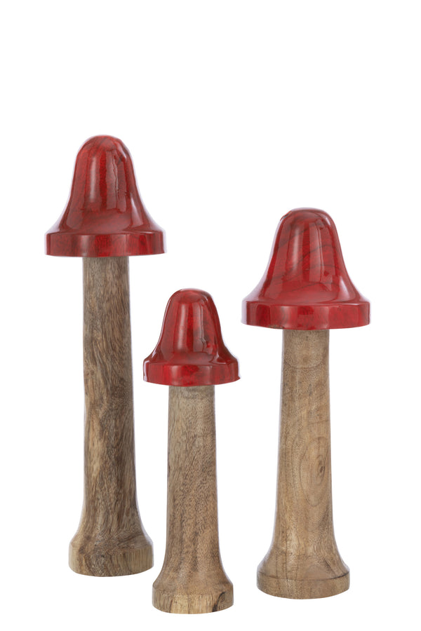 Set van 9 dunne houten paddenstoelen in rood/naturel - decoratieve accenten voor je interieur