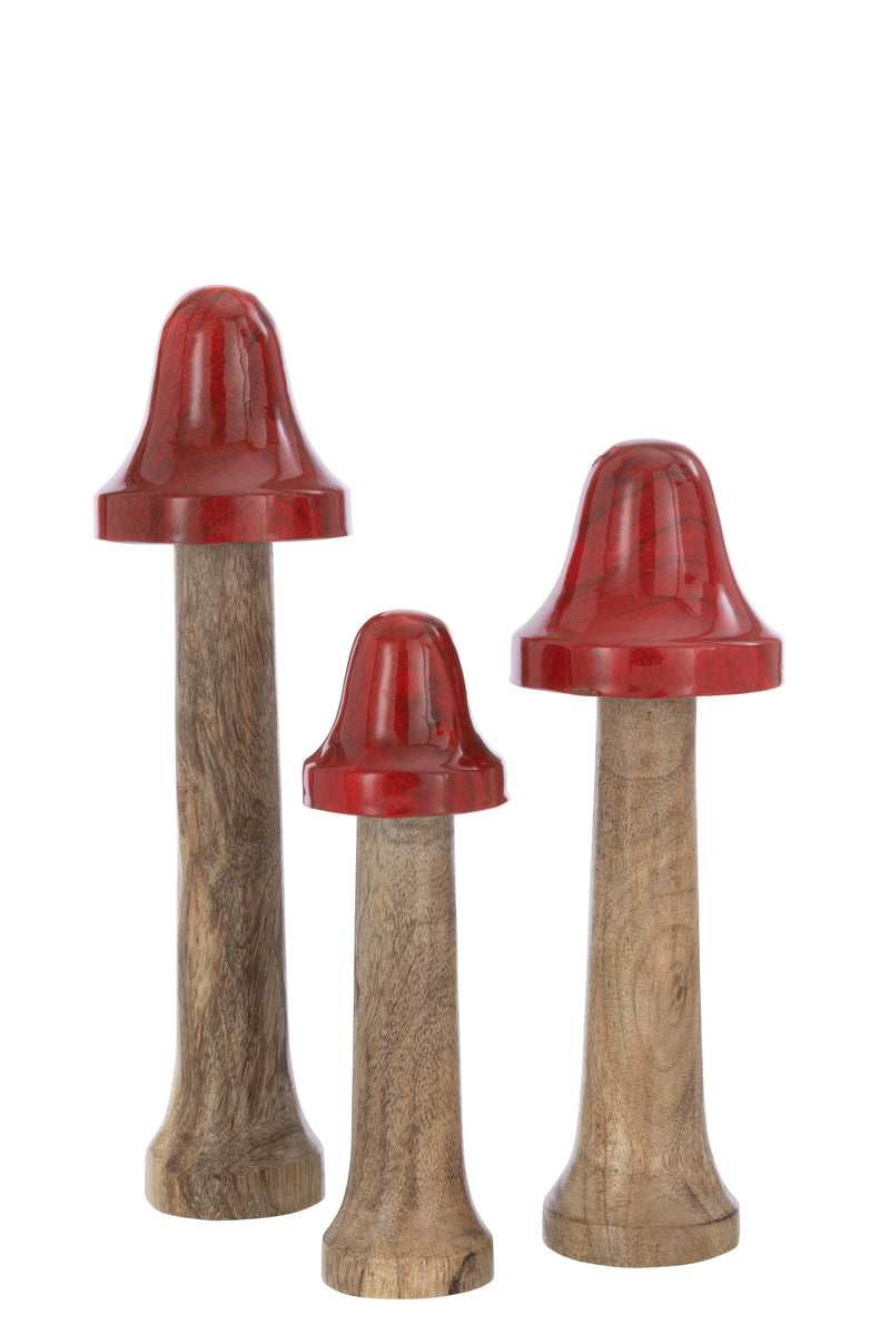 Set of 9 thin wooden mushrooms in red / natural - decorative accents for your interior