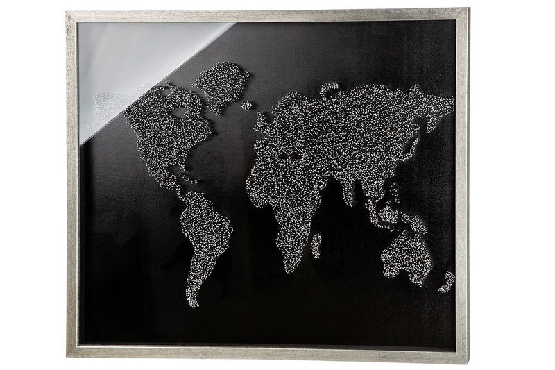 Handmade 3D wall object 'World Explorer' - modern world map design made of glass and MDF