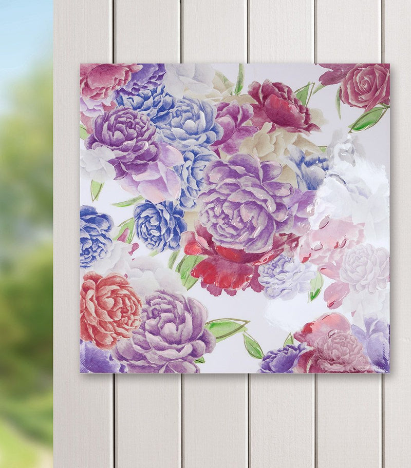 Set of 2 wooden linen pictures Rosalia - radiant representation in pink, purple and blue on canvas