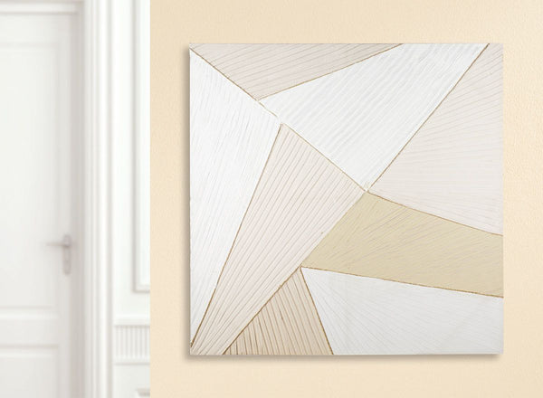 Premium Holz-Leinen Kunstwerk Raja auf Keilrahmen | Weiß-Creme | 100x100 cm