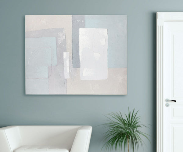 Wooden linen picture Ahobo in gray blue white - modern art on canvas