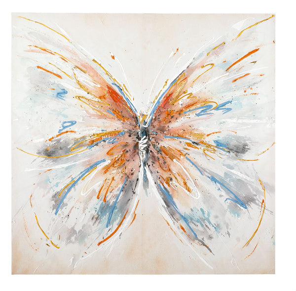 Wood/linen picture butterfly - elegant representation in cream, orange and blue