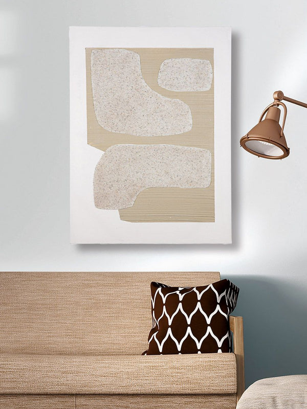 Handbemaltes Leinwandbild Tulsa - Creme Weiß, 60x80 cm, Kunsthandwerk und Naturmotiv