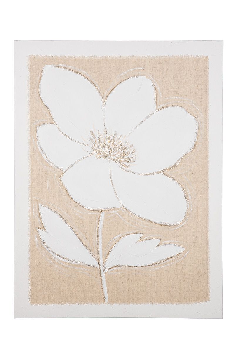 Rechteckiges Leinwandbild Blume auf Tuch 60x80 cm handbemalt Creme