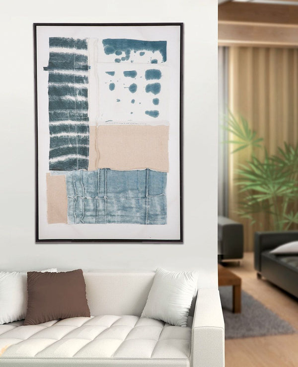 Hand-painted canvas picture in a patchwork frame - 62x92 cm, craftsmanship and playful design 