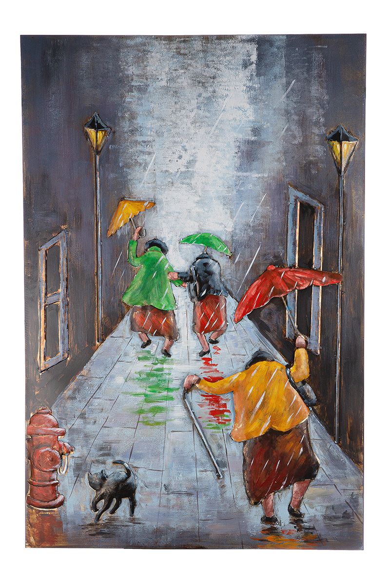 Rainy Dance - Handgemaakt metalen schilderij van een regenachtige dansscène - Levende kunst