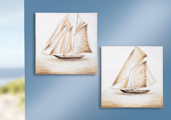 Hand-painted set of 2 canvas pictures "Havana", boat motif, 60 x 60 cm