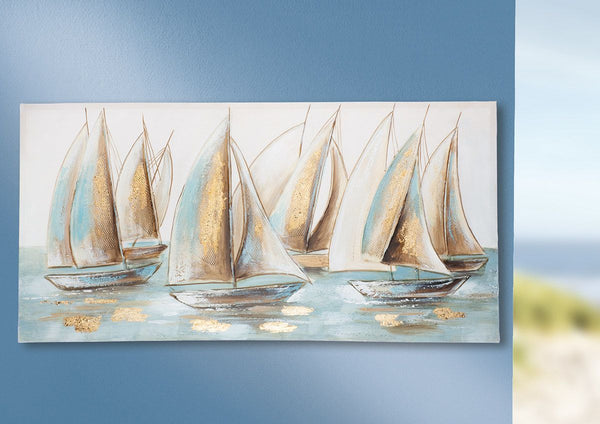 Hand-painted canvas painting "Grand Cup", sailboat motif, 60 x 120 cm