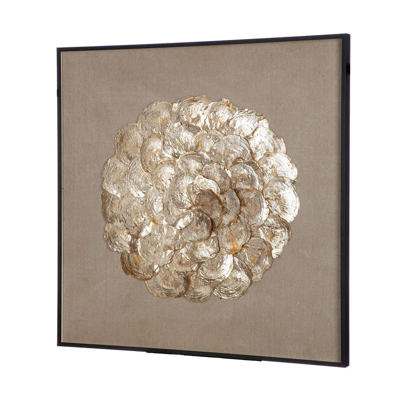 Square wall picture Tuvalu with circle motif in gold and cream, 80 x 80 cm