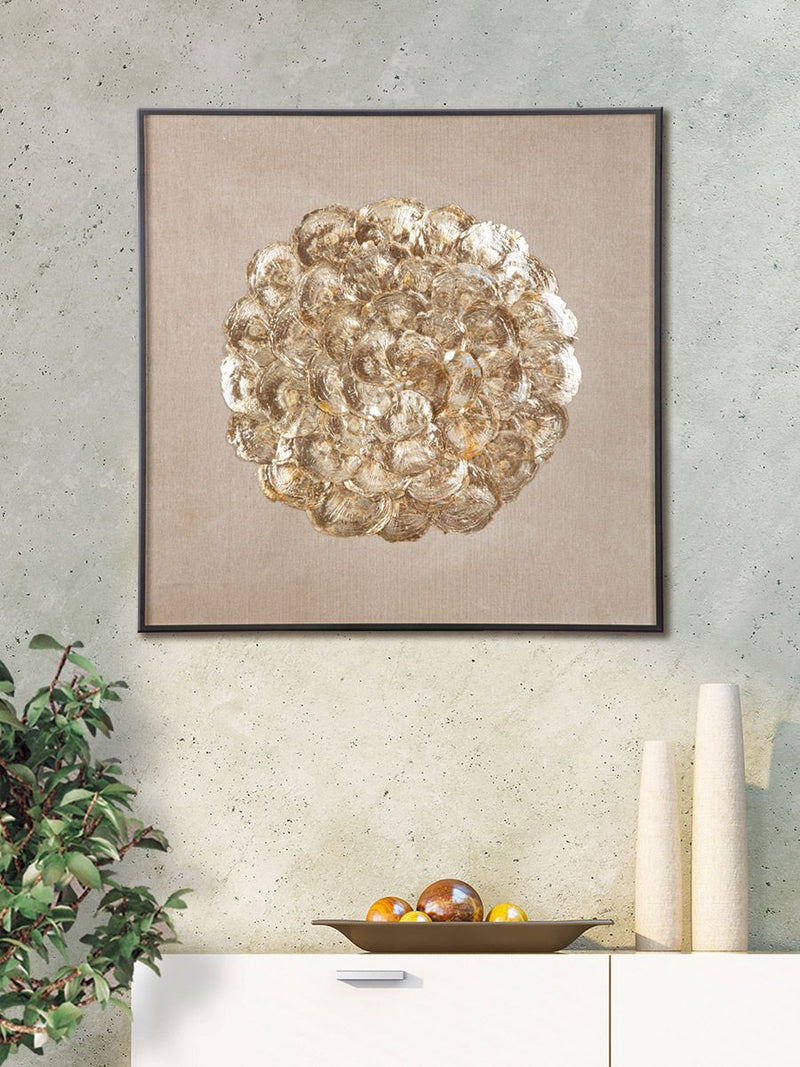 Square wall picture Tuvalu with circle motif in gold and cream, 80 x 80 cm