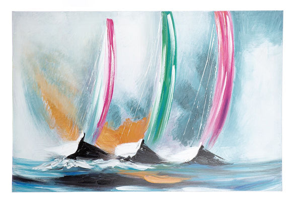 Hand-painted canvas picture "Sailing trip", boat motif, 60 x 90 cm