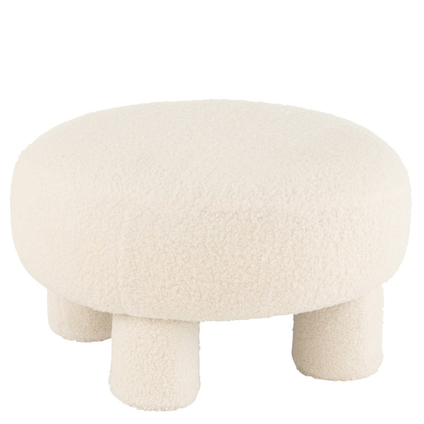 Round stool Teddy with velour cover in white