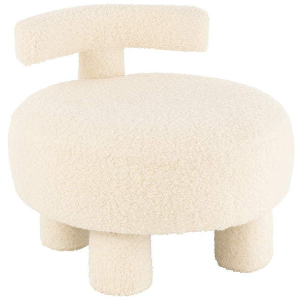 Round stool with backrest, upholstered in white velor