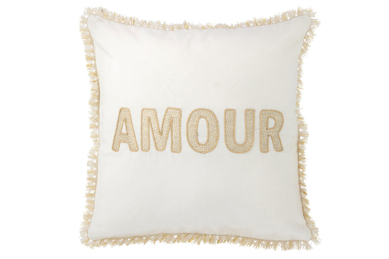 Elegante set van 4 "Amour" kussens in wit en goud