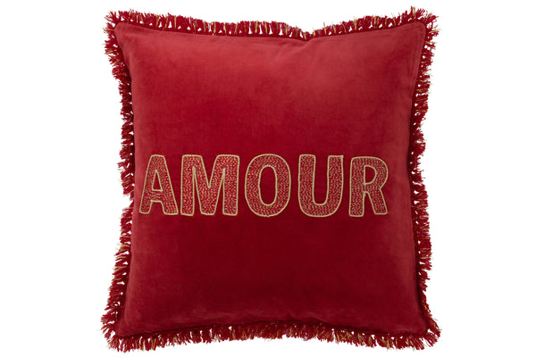 Set of 4 embroidered textile cushions 'Amour' in red/gold - elegant home accessory 