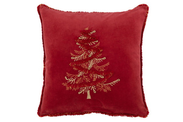 Set of 4 festive cushions with Christmas tree embroidery, textile in red/gold, 45x45 cm