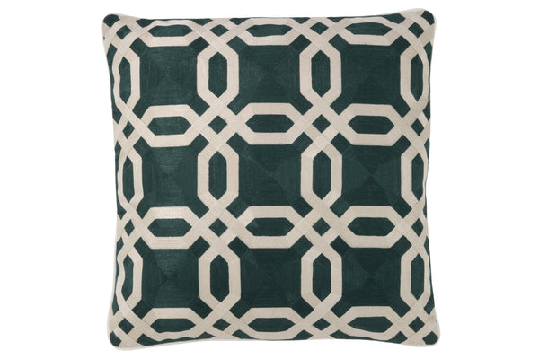 Palermo Cushion in Green - Square Textile Pattern in White