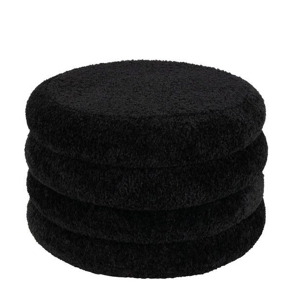 Round polyester teddy stool in elegant black