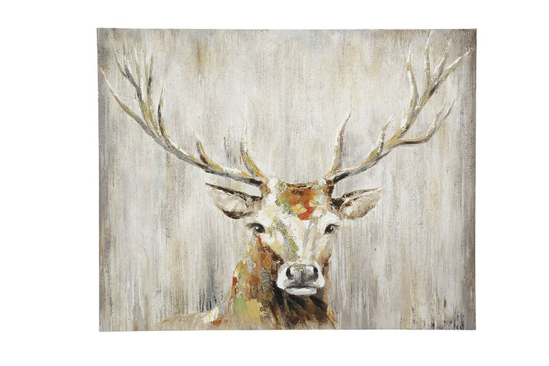 Hand-painted wood and linen painting 'Deer Head' - artistic eye-catcher for your home