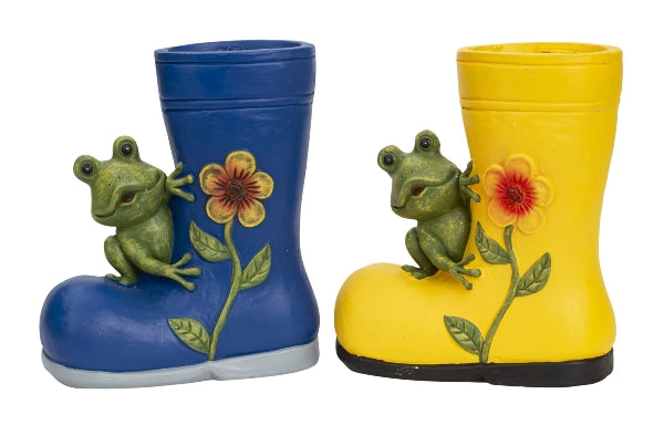 Decorative rubber boots plant pots with frogs - colorful garden set