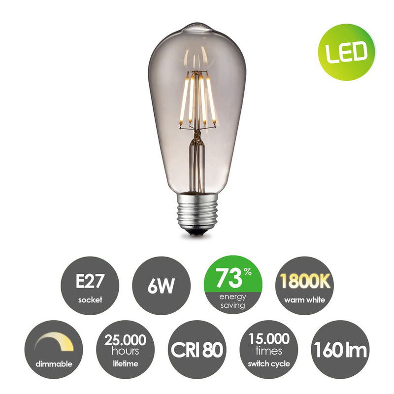 Home Sweet Home dimmbarer LED-Tropfen E27 ST64 6W 160Lm 1800K Klar