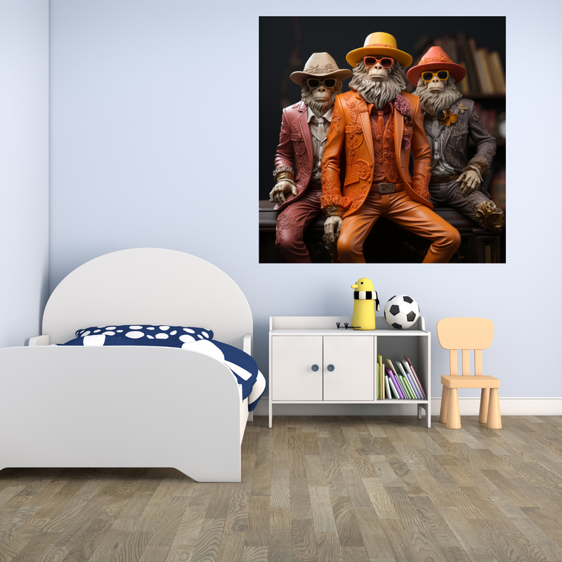 Unique MF mural poster Three cowboy monkeys in a stylish wall decoration