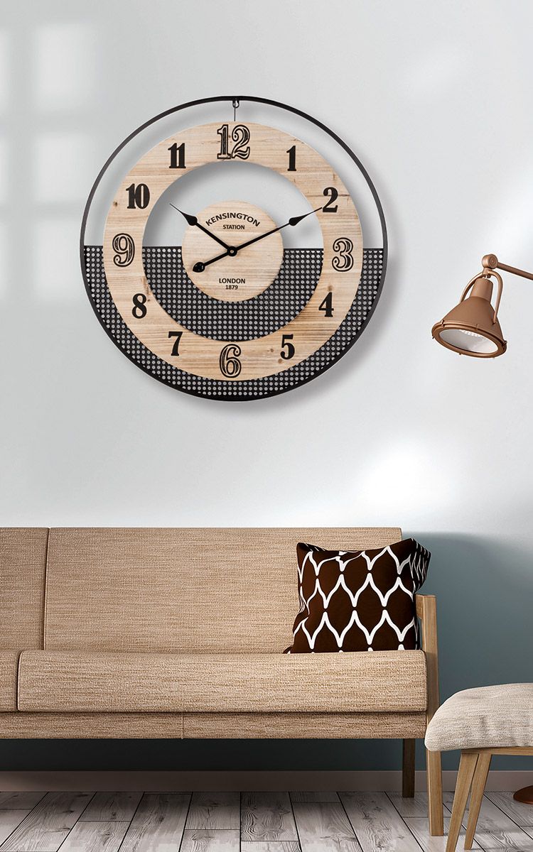 Designer wall clock Kensington Station with metal mesh - vintage style for your home