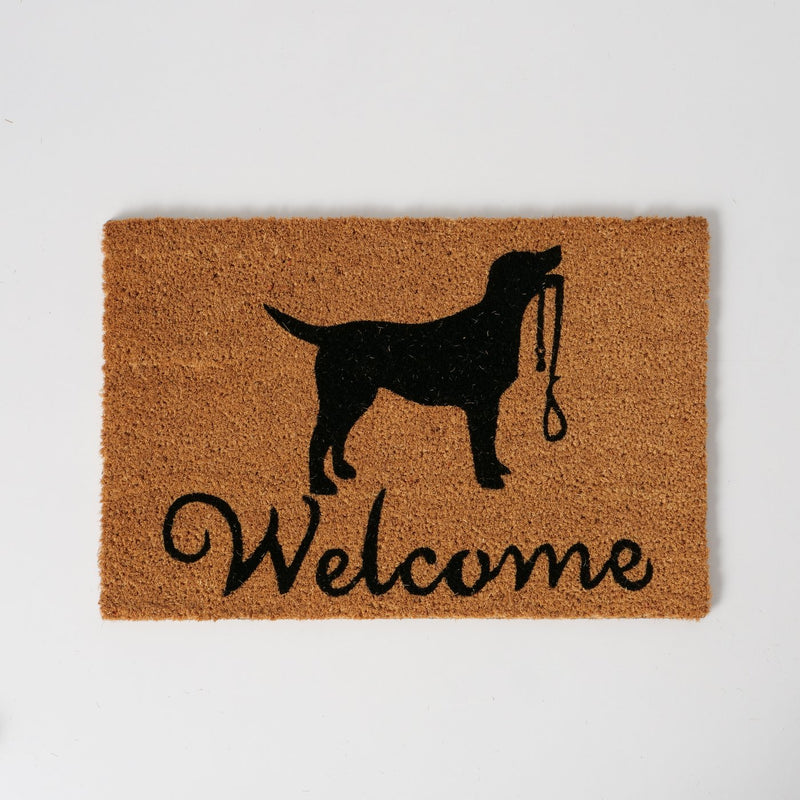 Deurmat "Hond" met hondensymbool, "Welcome" opschrift, PVC en kokosnoot, naturel en zwart, 60 x 40 cm 
