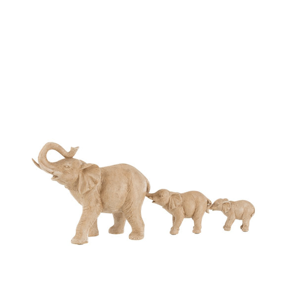 Decorative figure "Elephants in a row" made of polyresin in beige
