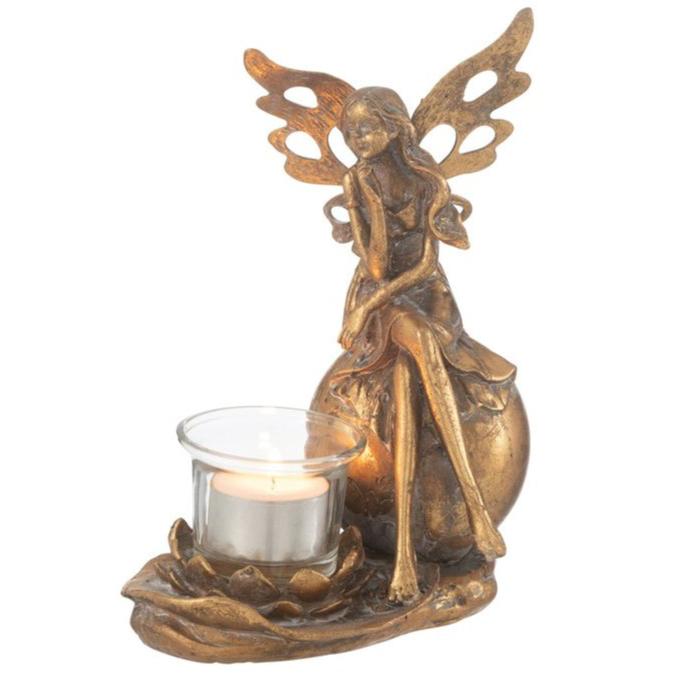 Golden candle holder Vidia with elf figure