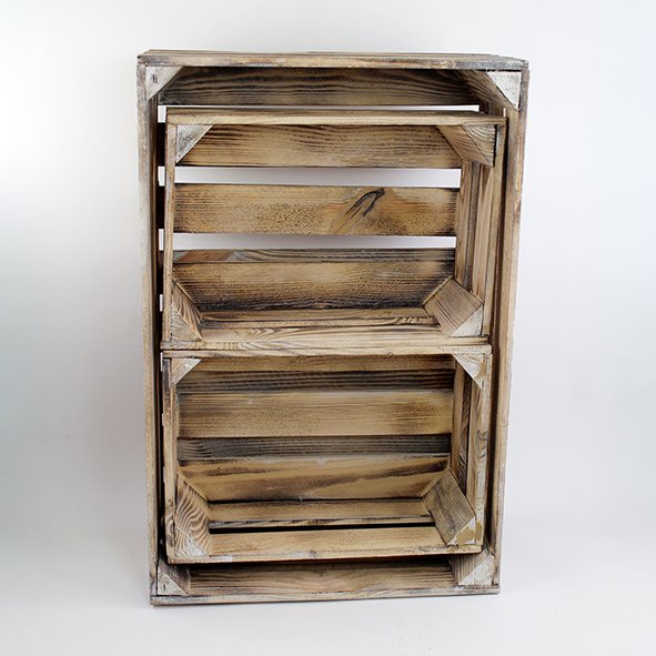 Holz-Kistenset 3-teilig, 2 Größen, 60x40x20 h. 37x26x15cm, gekalkt - Praktische und dekorative Aufbewahrungsboxen für Ihr Zuhause