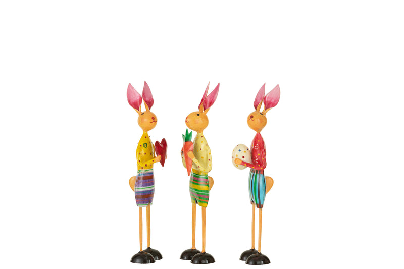 Charming set of 9 metal bunnies with heart, egg, carrot - colorful Easter decoration